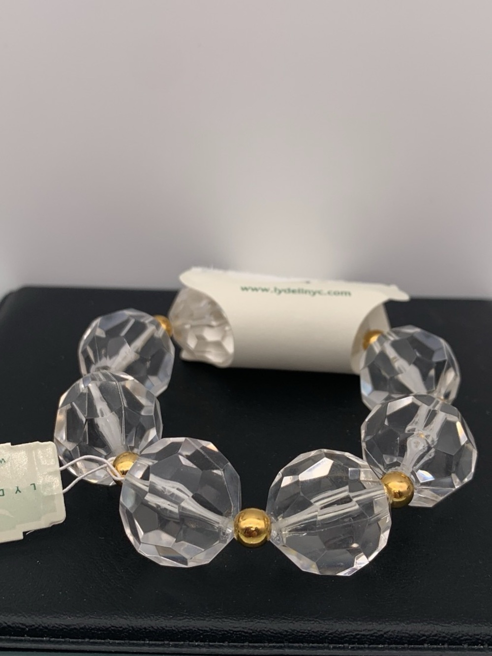 NWT Lydell NYC chunky Clear faceted Bead Stretch Bracelet with Gold tone Accent